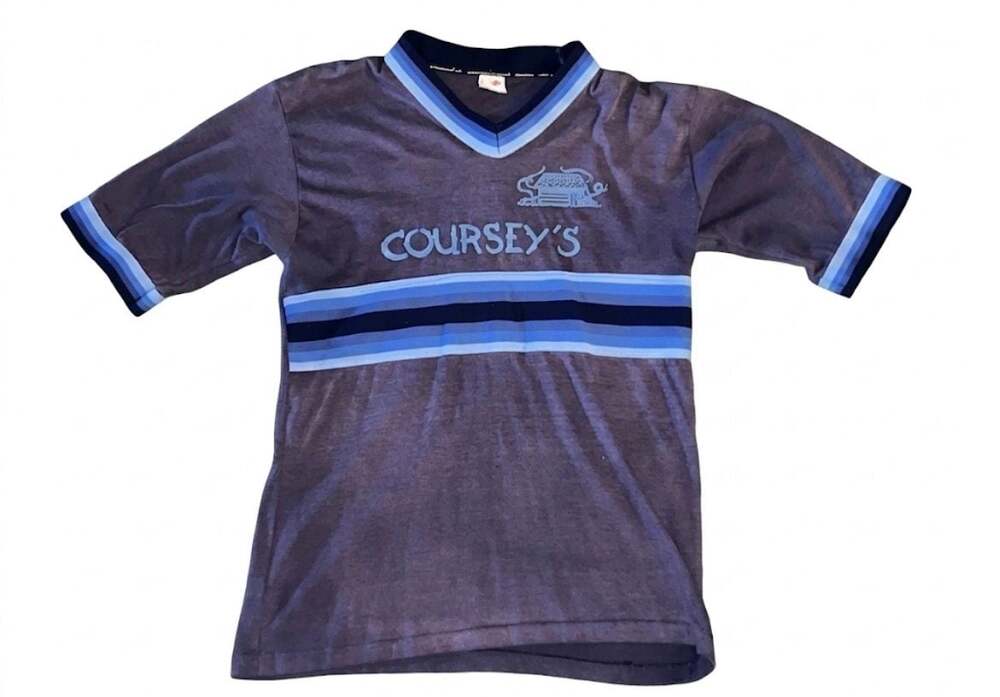 Vintage Mason Coursey's #14 Striped V-Neck Jersey Made in USA Size L 42-44